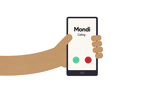 An illustration of a hand holding a phone that reads 