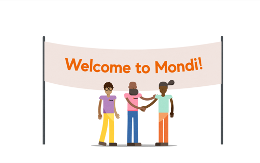 An illustration of a group of people welcoming a new team member.