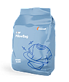 Light blue Mondi Re/loop PillowBag packaging featuring a line illustration of folded textiles and the text “Sustainable by design”.