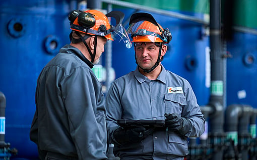 production workers with safety gear