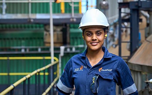 Mondi female production worker outside of plant