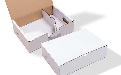 A corrugated box featuring a flap specifically designed for automotive components.