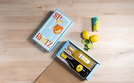 Colorful, printed boxes for beverages.