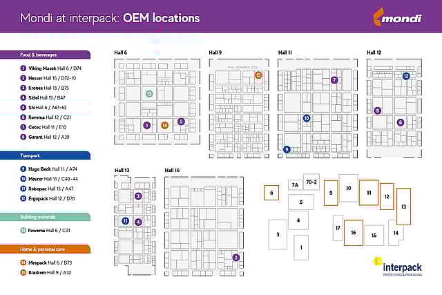 Floor plan visual of Interpack 2026 where customers can see the locations of the different OEMs