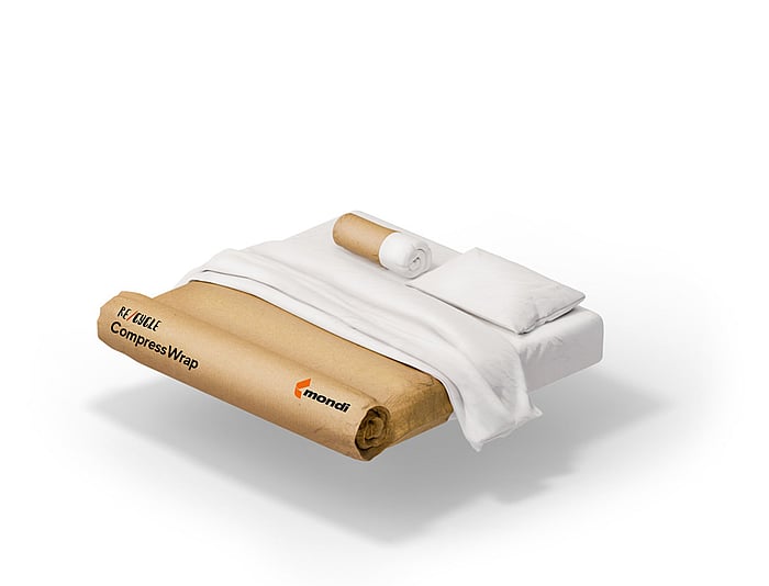 Image of Mondi's compress wrap, as a bed wrap, used for compressed mattresses.