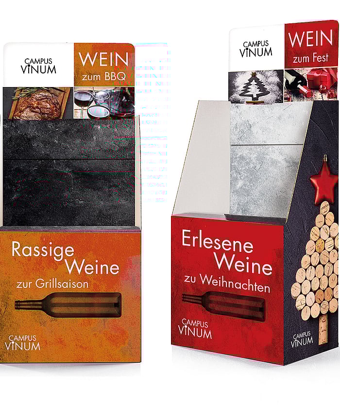 An image of a paper-based standard display for wine bottles.