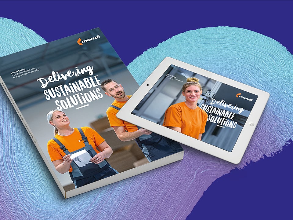 The front covers of Mondi's 2022 integrated and sustainable development reports.