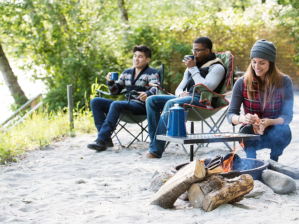camping grill with friends
