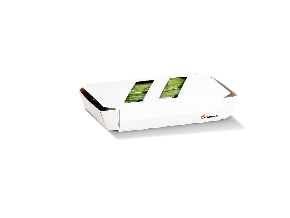 Packshot of a paper-based packaging for cucumbers or other vegetables by Mondi.