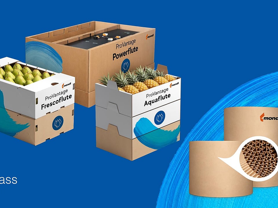 cardboard boxes displayed on a blue background