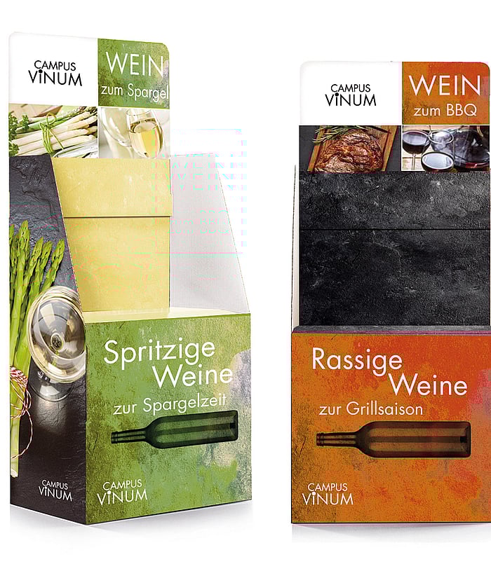 Branded displays for bottles.