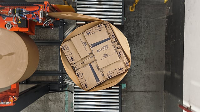 pallet in wrapping process with paper