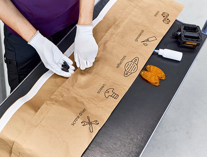 Image of Mondi's protective packaging, typically used for bicycle accessories, electronic components, and car parts.