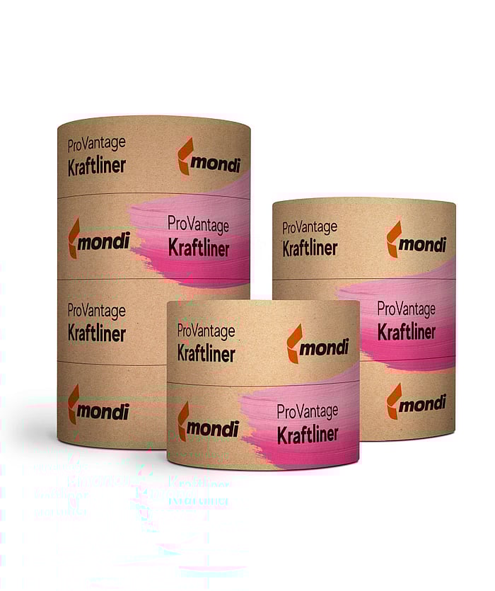 Several paper reels with the words ProVantage Kraftliner written on them.