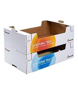 Stackable corrugated trays made by Mondi.