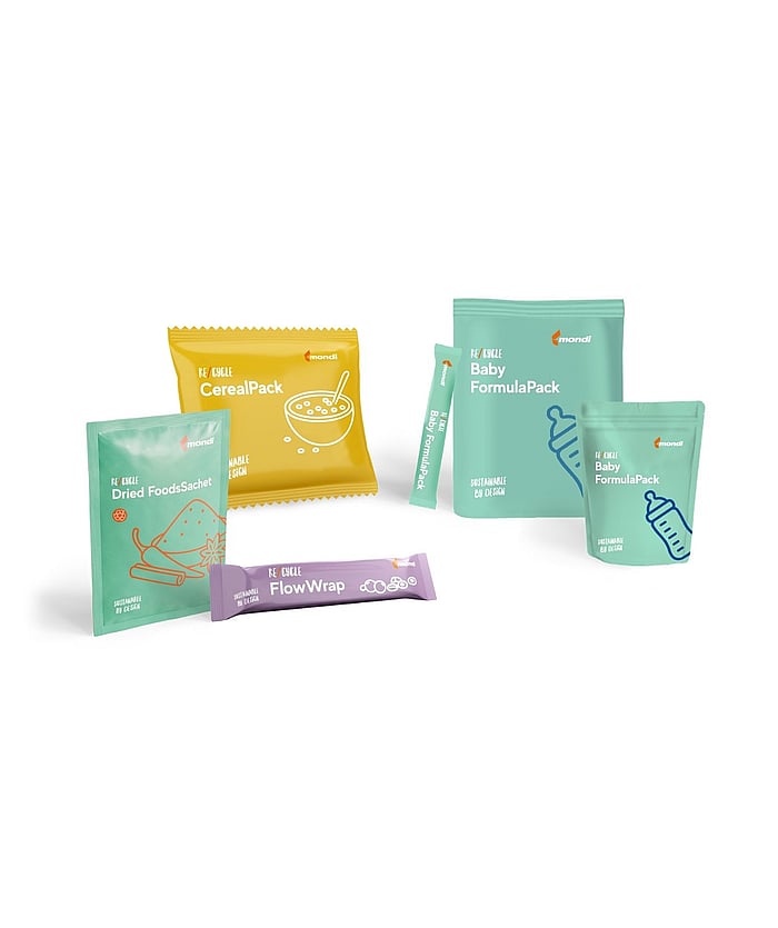 Group photo of cereal packs, dried foods packaging, baby formula packs and sugar packaging.