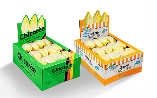 Two solid-board packaging solutions containing chicory.