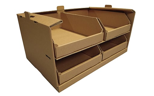 Corrugated shelves for stacking.