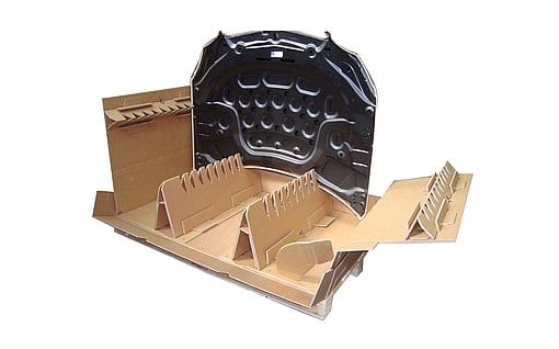A corrugated packaging solution designed for large automotive components, such as bonnets.