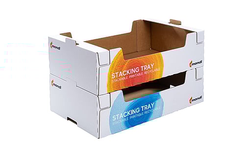 Stackable corrugated trays by Mondi.