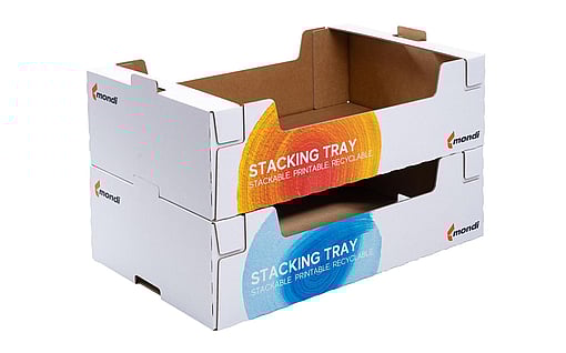 Stackable corrugated trays.