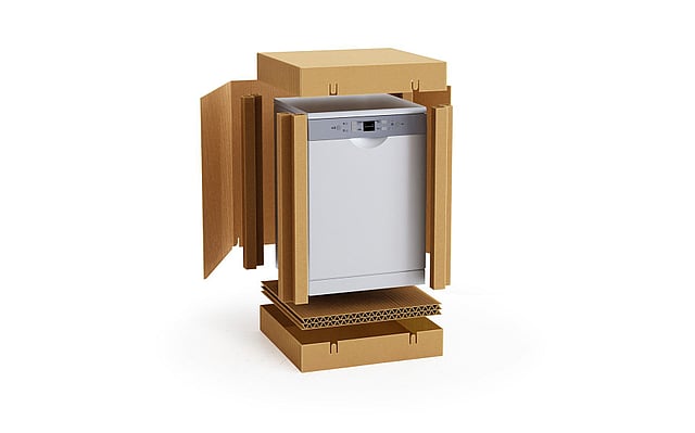 An animation showcasing Mondi's Snug & Strong solution, illustrating how corrugated board can replace polystyrene (EPS) in the packaging of white goods.