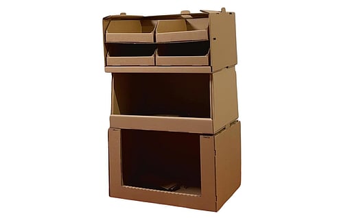 Corrugated shelves for stacking.