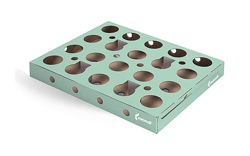 Corrugated tray for yoghurt that is stackable.