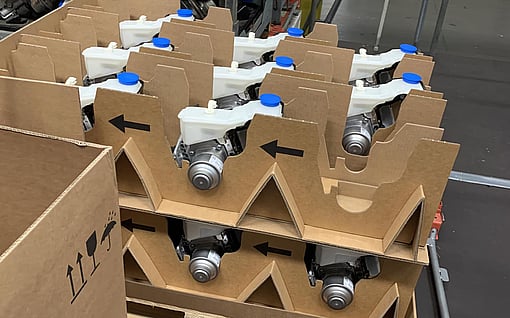 A tailored corrugated box made for automotive parts.