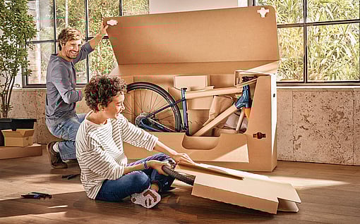 A modular box that fits a bike.