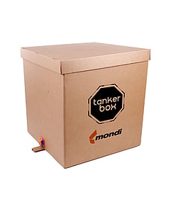 A packshot of a TankerBox by Mondi, a brown corrugated box.