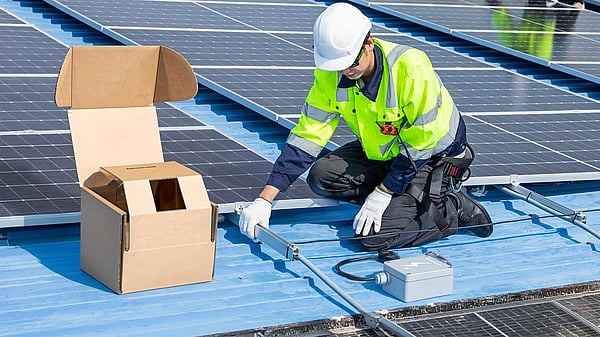 man in safety clothing and hard hat working with tools